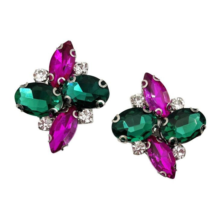 Orecchini Con Pietre Verde Smeraldo E Fucsia - Cl757