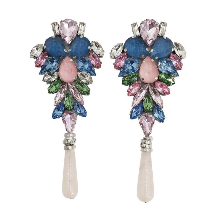 Orecchini Con Pietre Celeste Rosa E Verde - Cl828