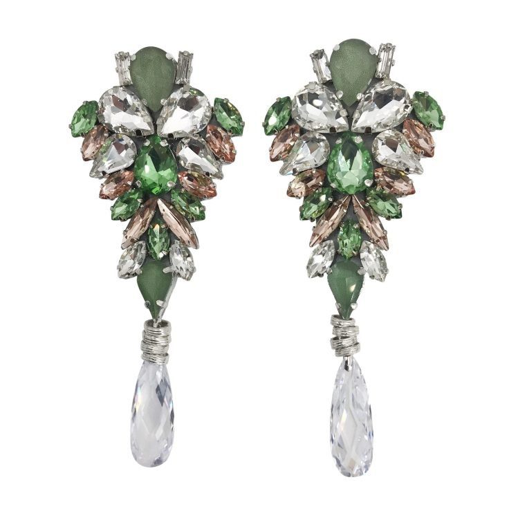Orecchini Con Pietre Verde E Cipria- Cl829