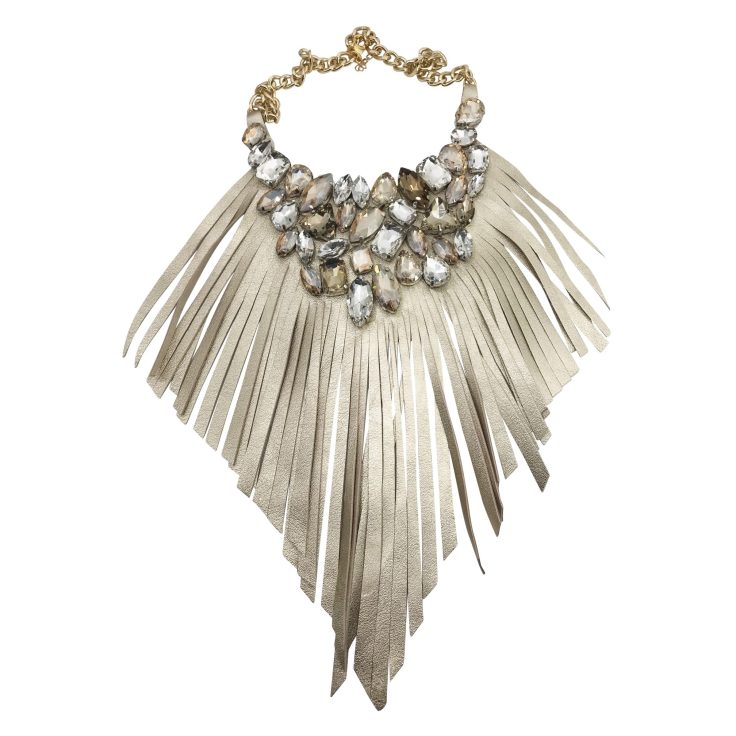 Collana Con Frangia Platino E Pietre Oro- Cod.nkl142