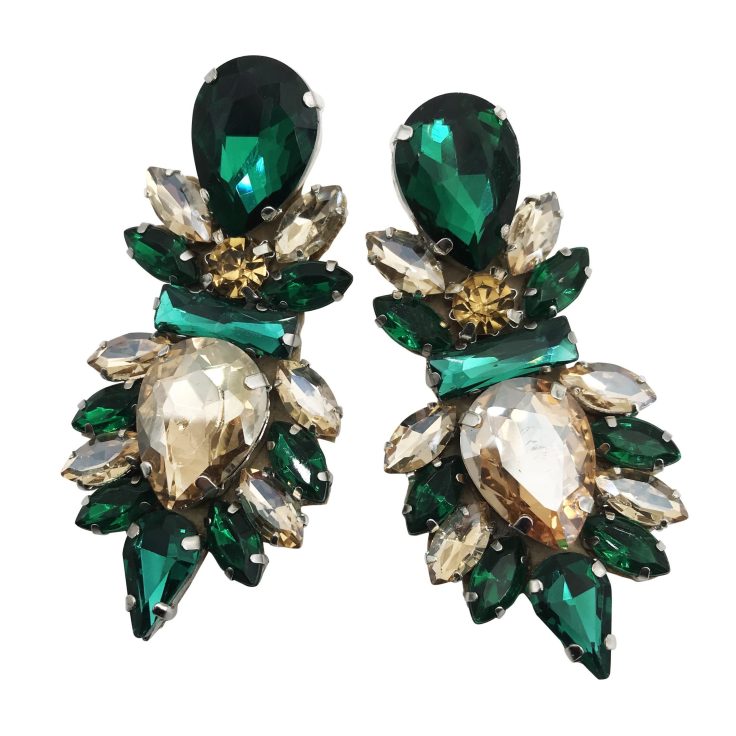 Orecchini Con Pietre Verde Smeraldo E Oro - Cl797