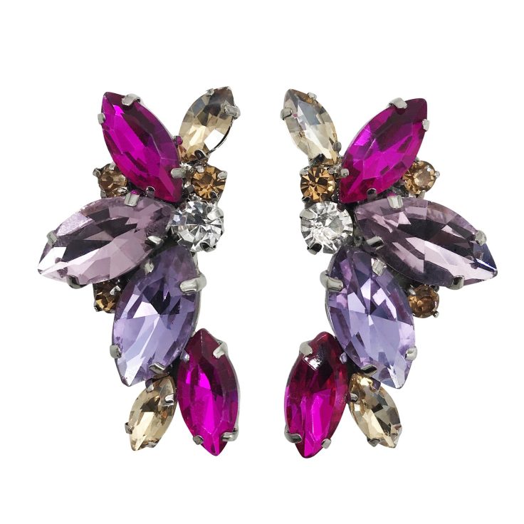 Orecchini Con Pietre Viola Fucsia E Oro - Cl811