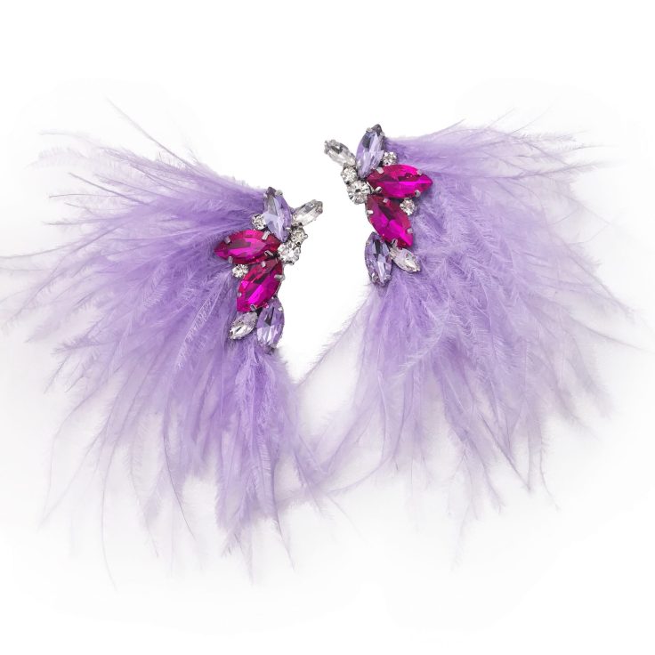 Orecchini Con Pietre Fucsia E Piume Glicine - Cl836