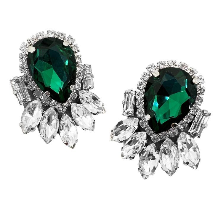 Orecchini Con Pietre Verde Smeraldo E Crystal- Cl876