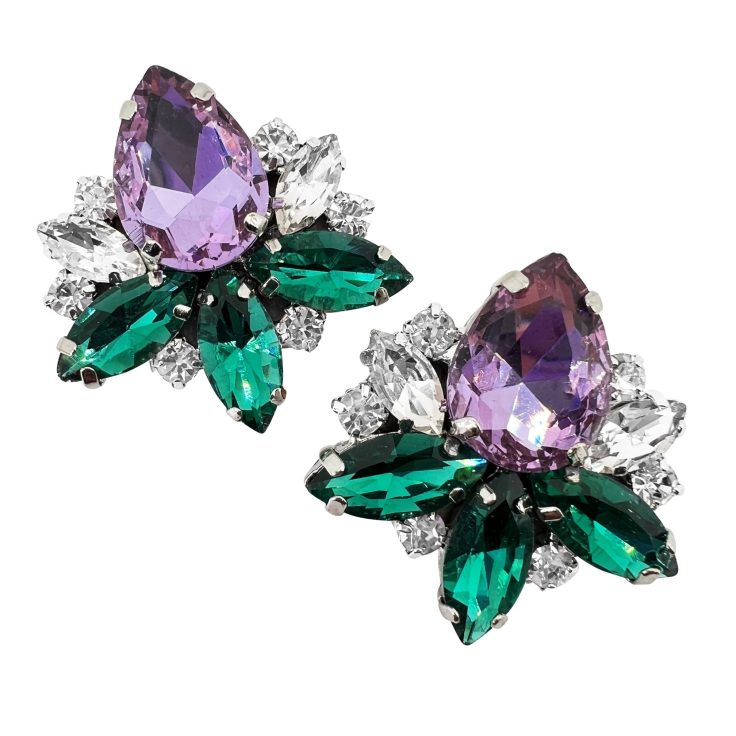 Orecchini Con Pietre Viola E Verde Smeraldo - Cl864