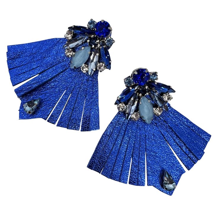 Orecchini Con Frangia E Pietre Blu Elettrico- Vo48