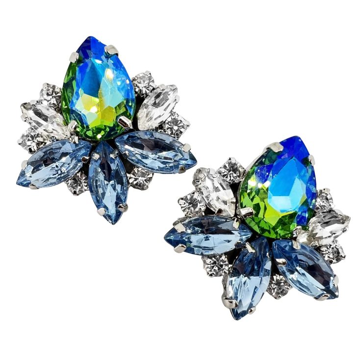 Orecchini Con Pietre Cangianti Verde E Celeste  - Cl908