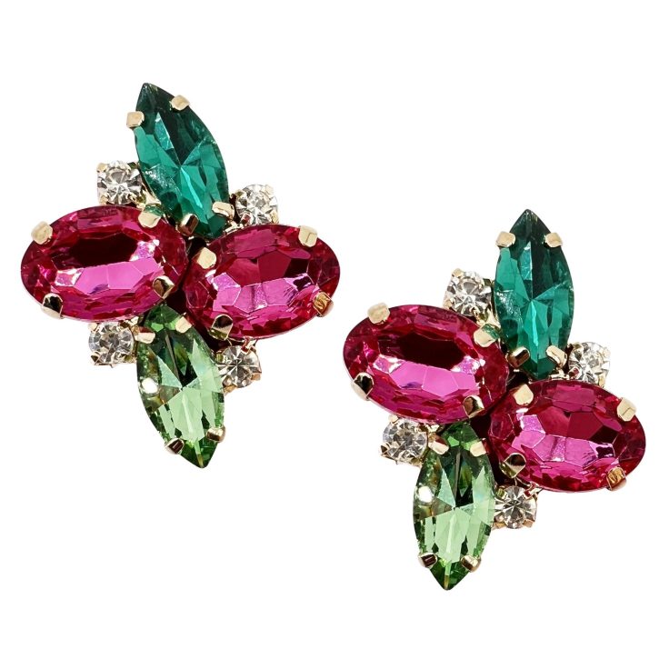 Orecchini Con Pietre Fucsia Verde Chiaro E Verde Smeraldo - Cl935