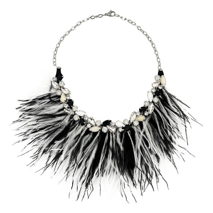 Collana Con Piume E Pietre Nero E Bianco- Cod.nkl157