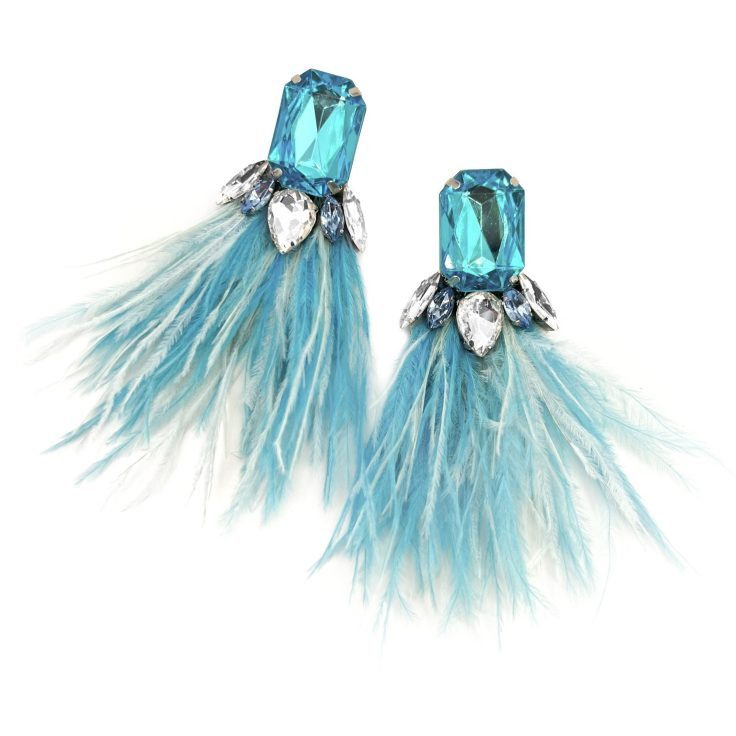 Orecchini Con Piume Azzurre E Pietre Turchesi - Cl929