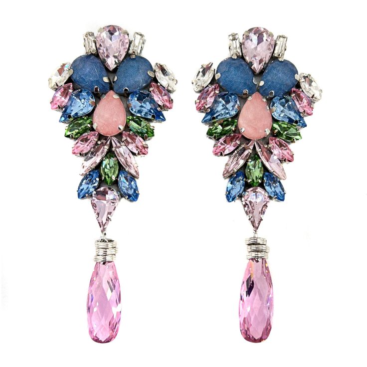 Orecchini Con Pietre Celeste Polvere Rosa E Verde Chiaro - Cl955