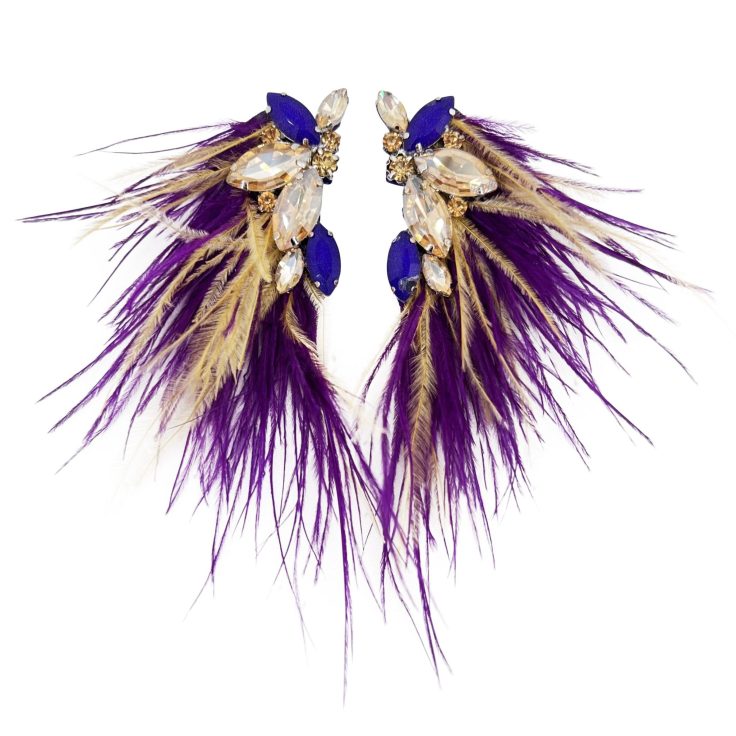 Orecchini Con Piume E Pietre Oro E Viola - Cl966