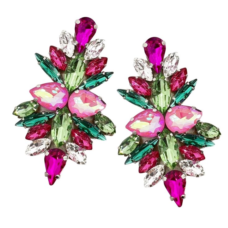 Orecchini Con Pietre Fucsia Rosa E Verde - Cl976