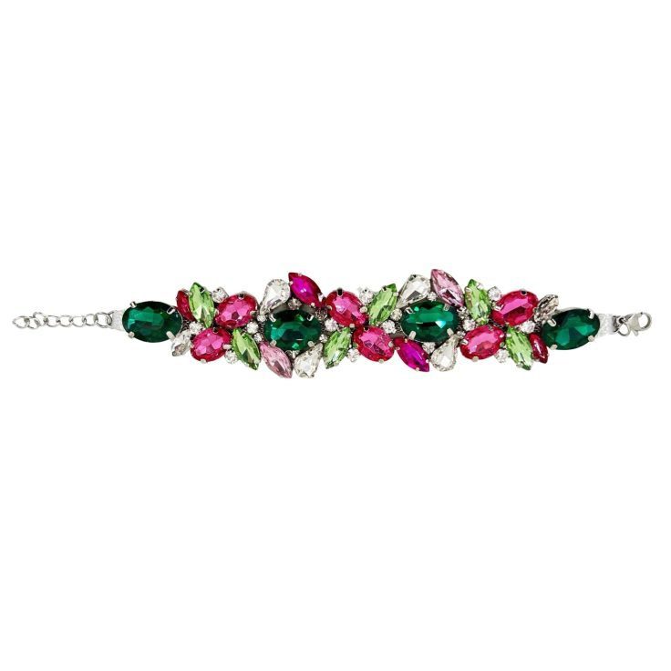 Bracciale Con Pietre Verde Smeraldo Verde Chiaro Rosa E Fucsia  - Brc229