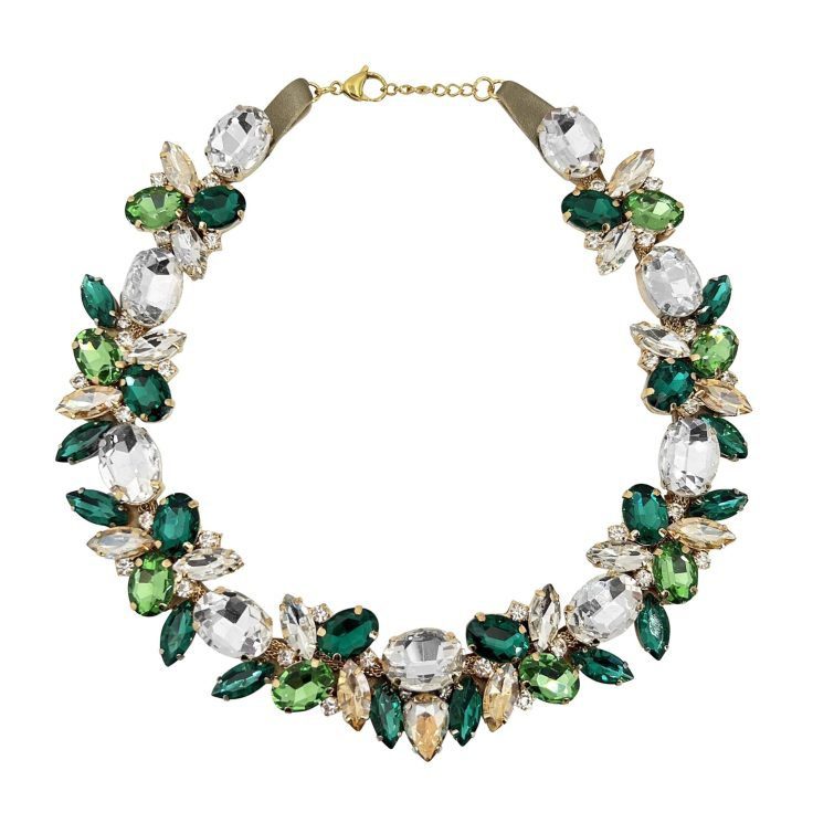 Collana Con Pietre Verde Smeraldo Verde Chiaro Oro E Crystal - Cod.nkl167