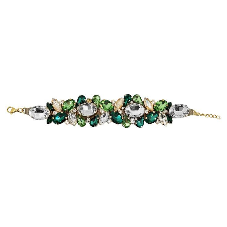 Bracciale Con Pietre Verde Smeraldo Verde Chiaro Oro E Crystal - Brc225