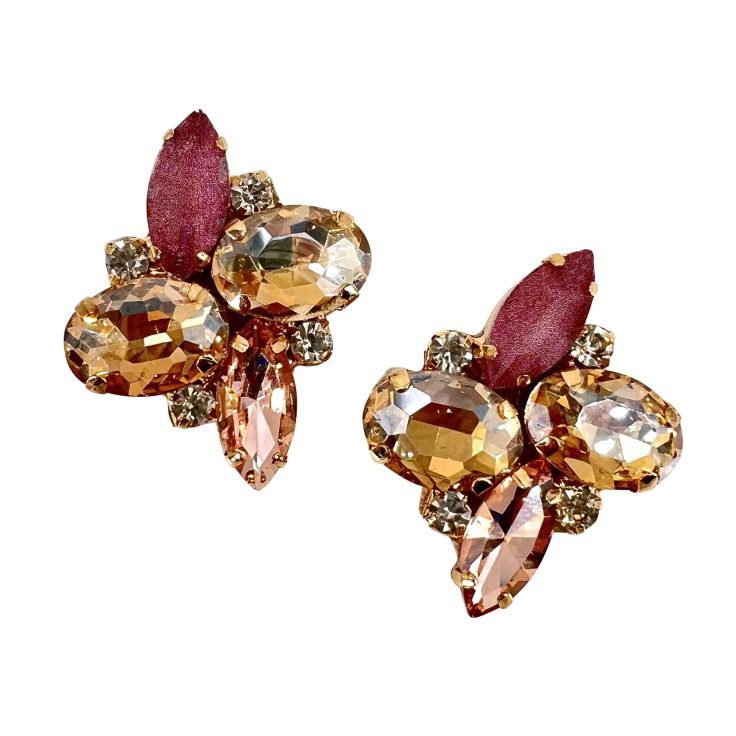 Orecchini Con Pietre Oro Cipria E Malva - Cl1026