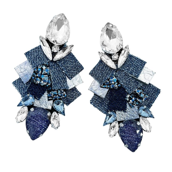 Orecchini Mosaico In Pelle E Jeans Con Cristalli - Cd002
