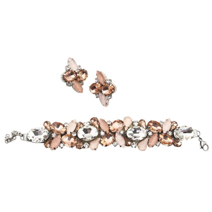 Bracciale E Orecchini Con Pietre Crystal, Cipria, E Rosa Antico - Cod.pr07