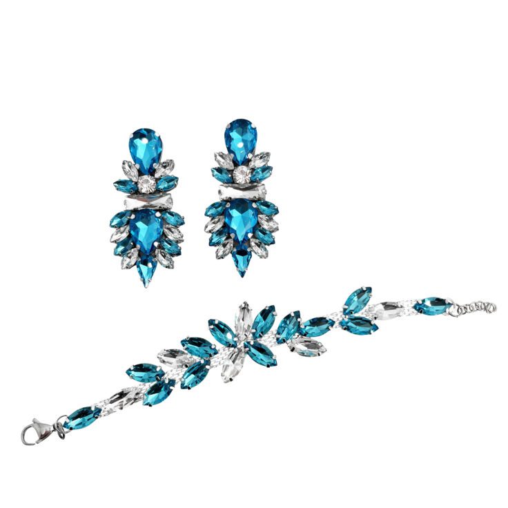 Orecchini E Bracciale Con Pietre Turchese E Crystal - Cod.pr99