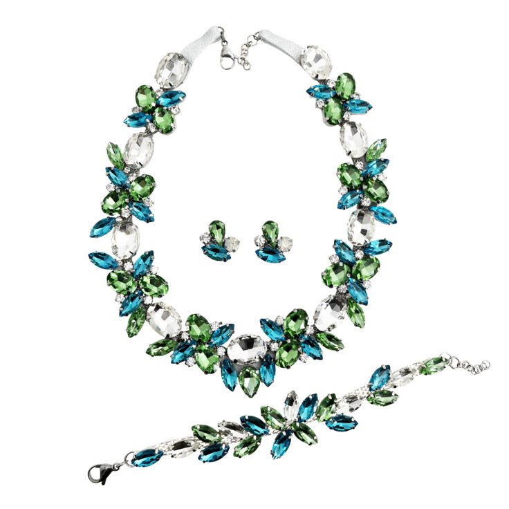 Orecchini Collana E Bracciale Con Pietre Turchese E Verde Chiaro - Cod.pr101