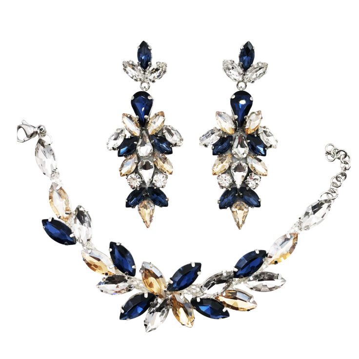 Bracciale E Orecchini Con Pietre Blu E Oro - Cod.pr24