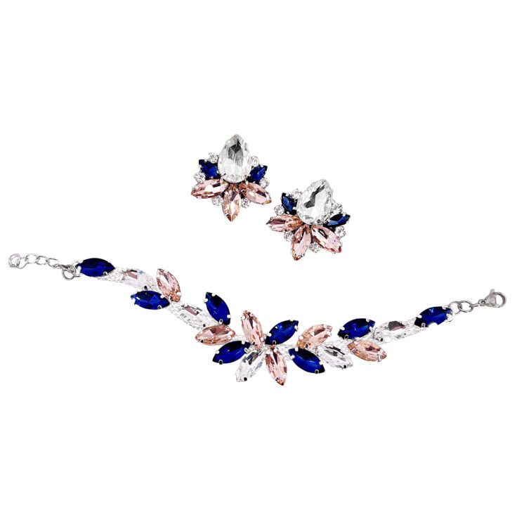 Orecchini E Bracciale Con Pietre Cipria E Blu - Cod.pr113