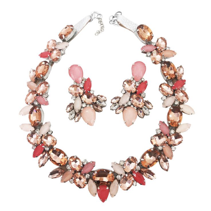 Collana E Orecchini Con Pietre Rosa, Cipria E Corallo - Cod.pr70