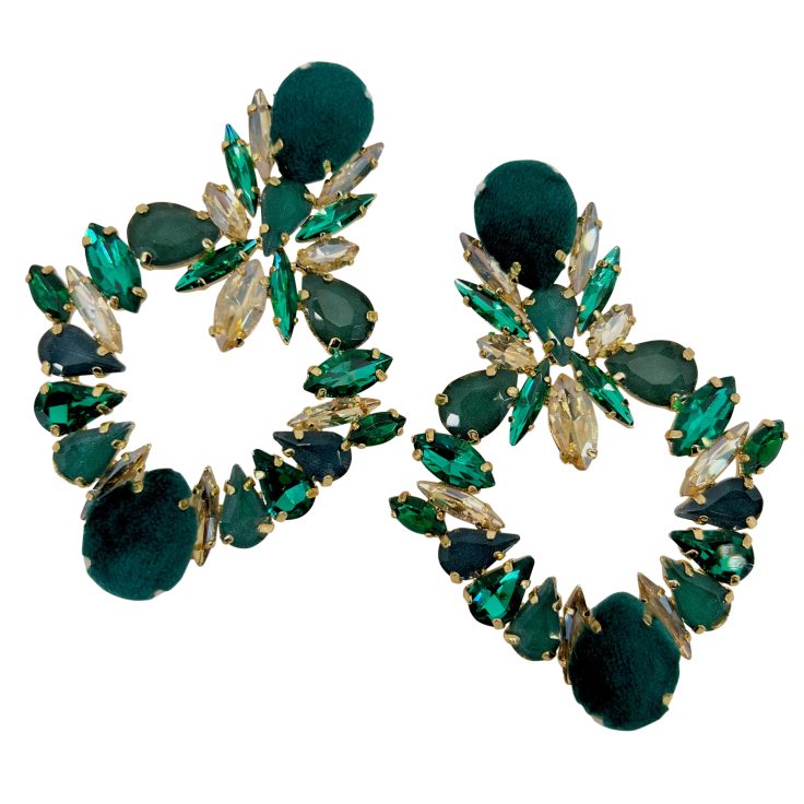 Orecchini Con Pietre Oro E Verde In Velluto Su Base Color Oro - Cl1041