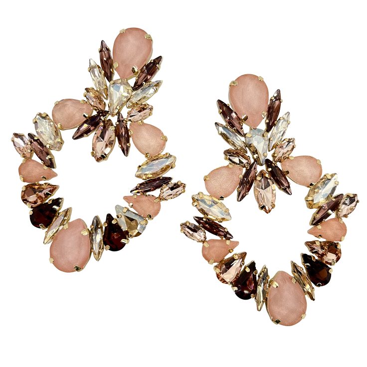 Orecchini Con Pietre Rosa Cipria Marsala E Oro Su Base Color Oro - Cl1039