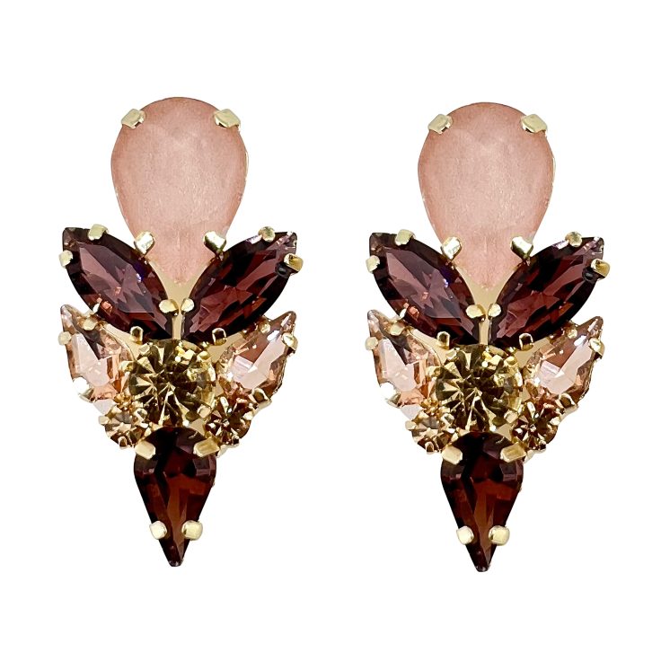 Orecchini Con Pietre Oro Rosa Cipria E Marsala - Cl1042