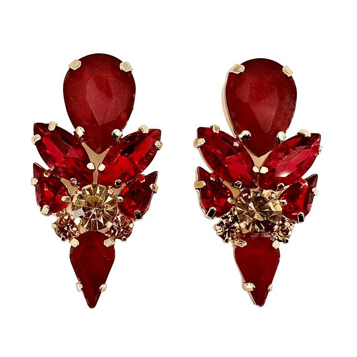 Orecchini Con Pietre Oro E Rosse - Cl1049