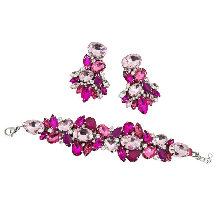 Orecchini E Bracciale Con Pietre Rosa E Fucsia - Cod.pr87