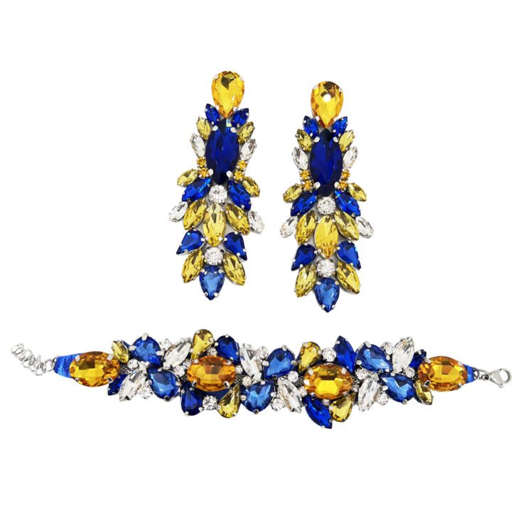 Orecchini E Bracciale Con Pietre Gialle E Blu Elettrico - Cod.pr121