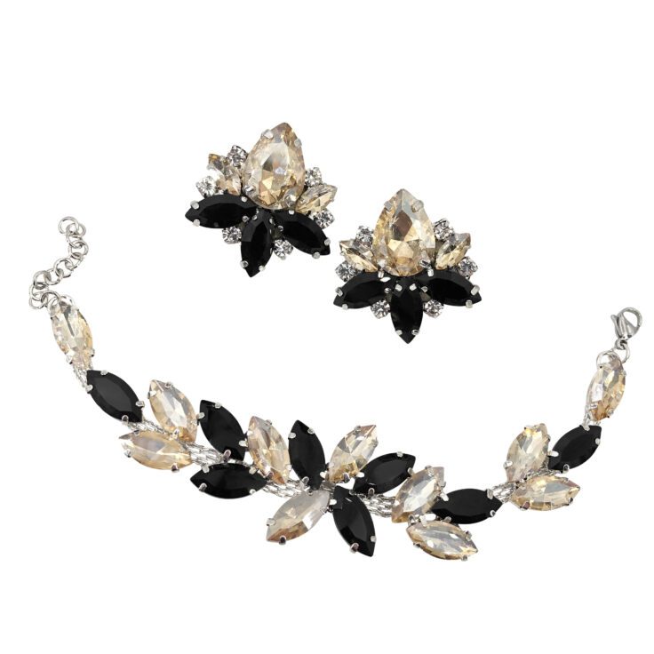 Orecchini E Bracciale Con Pietre Oro E Nere - Cod.pr129