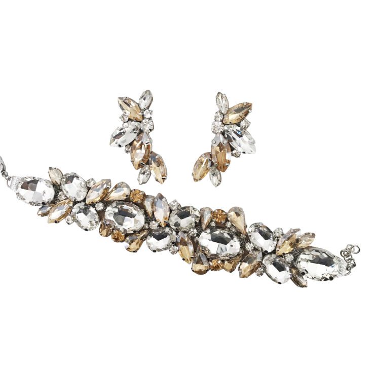 Orecchini E Bracciale Con Pietre Oro E Crystal - Cod.pr132