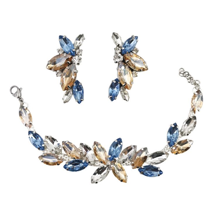 Orecchini E Bracciale Con Pietre Celeste E Oro - Cod.pr135