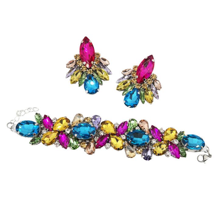 Orecchini E Bracciale Con Pietre Multicolor - Cod.pr149