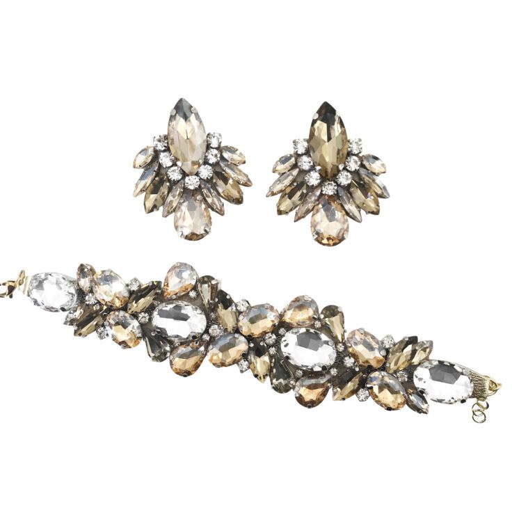 Orecchini E Bracciale Con Pietre Oro E Crystal - Cod.pr150