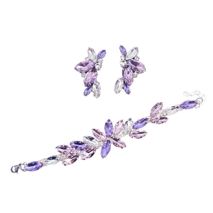 Orecchini E Bracciale Con Pietre Glicine E Rosa - Cod.pr165