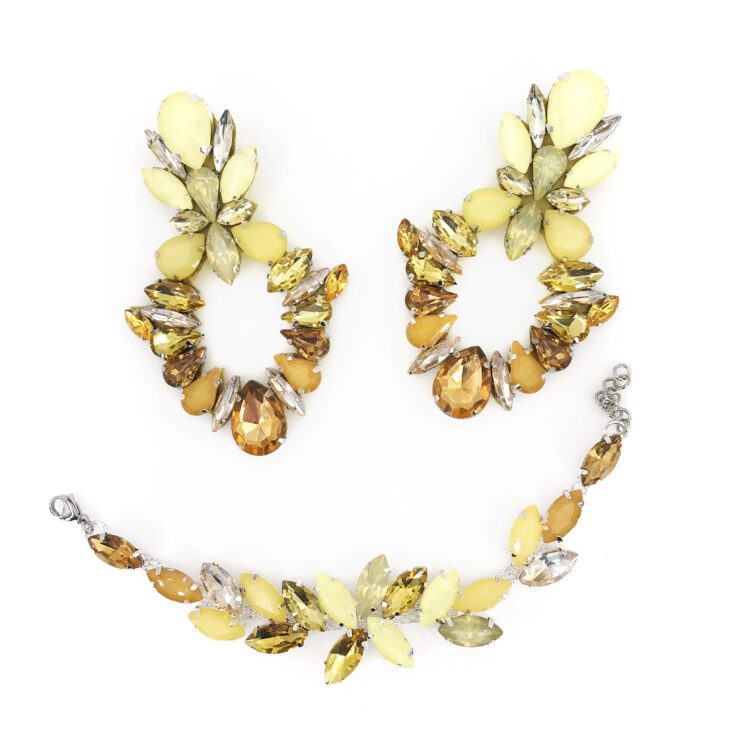 Orecchini E Bracciale Con Pietre Gialle - Cod.pr169