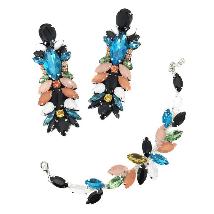 Orecchini E Bracciale Con Pietre Multicolor - Cod.pr186