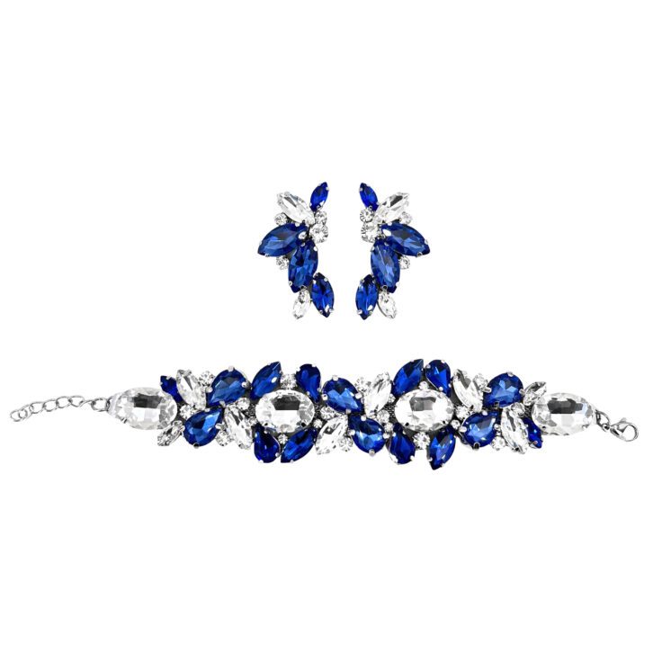 Orecchini E Bracciale Con Pietre Blu Elettrico E Crystal - Cod.pr191