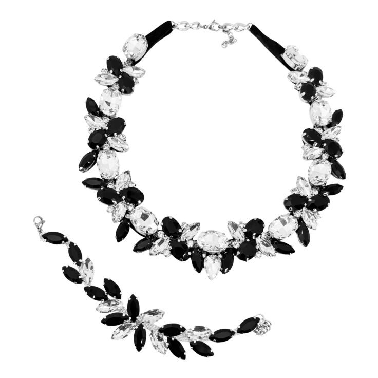 Collana E Bracciale Con Pietre Nere E Crystal - Cod.pr193