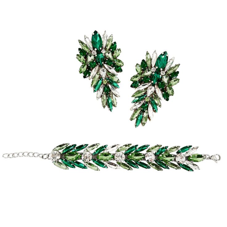 Orecchini E Bracciale Con Pietre Verdi - Pr213