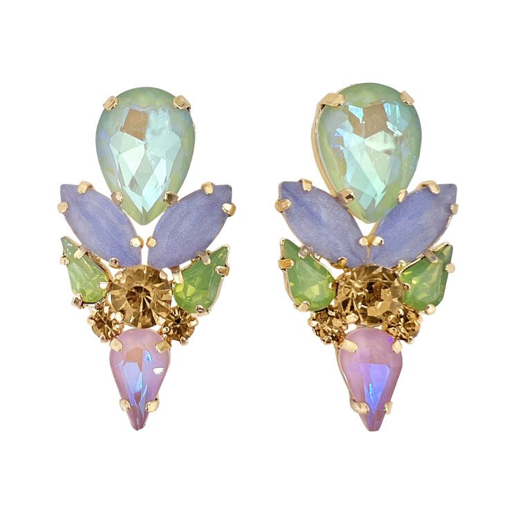 Orecchini Con Pietre Glicine Verdi Oro Verde Acqua E Lilla - Cl1110
