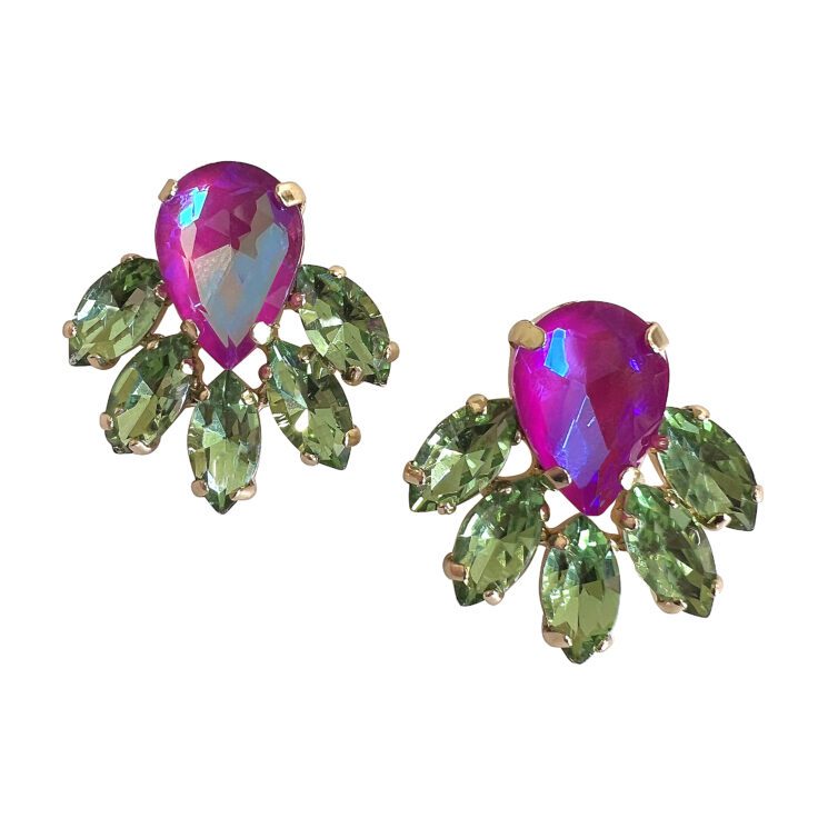 Orecchini Con Pietre Verdi E Fucsia Cangianti - Clio14