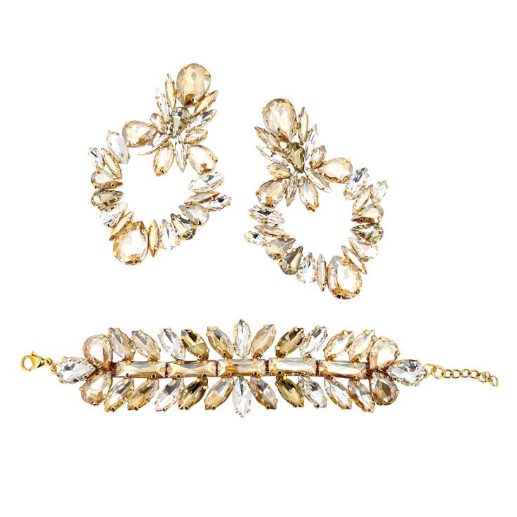 Orecchini E Bracciale Con Pietre Oro Chiaro E Oro Scuro - Pr206