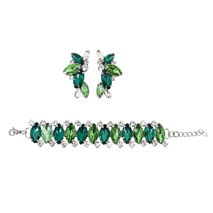 Orecchini E Bracciale Con Pietre Verdi - Pr209