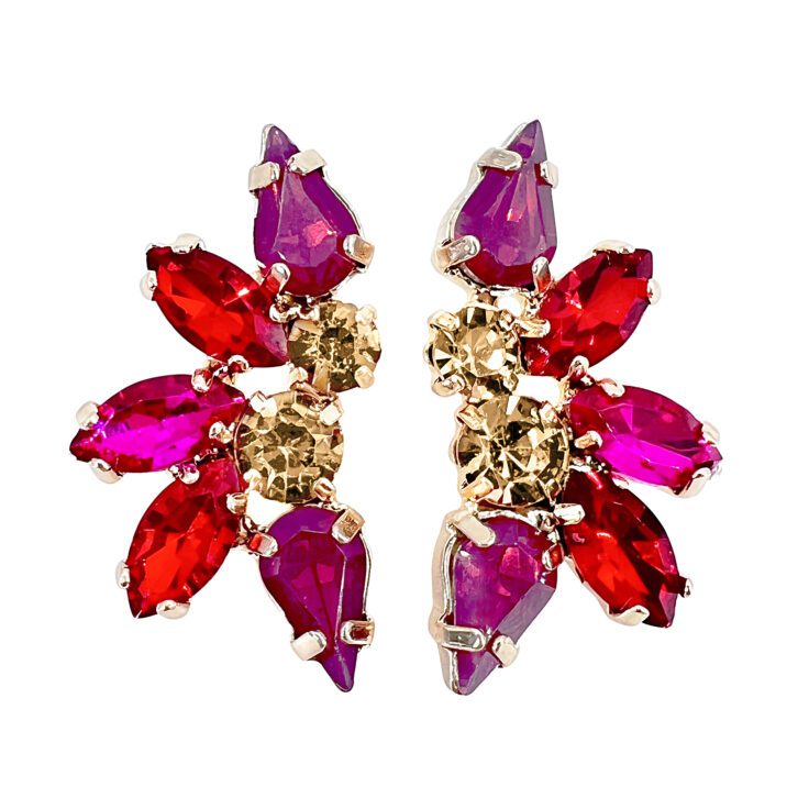 Orecchini Con Pietre Rosse Fucsia E Oro - Cl1157